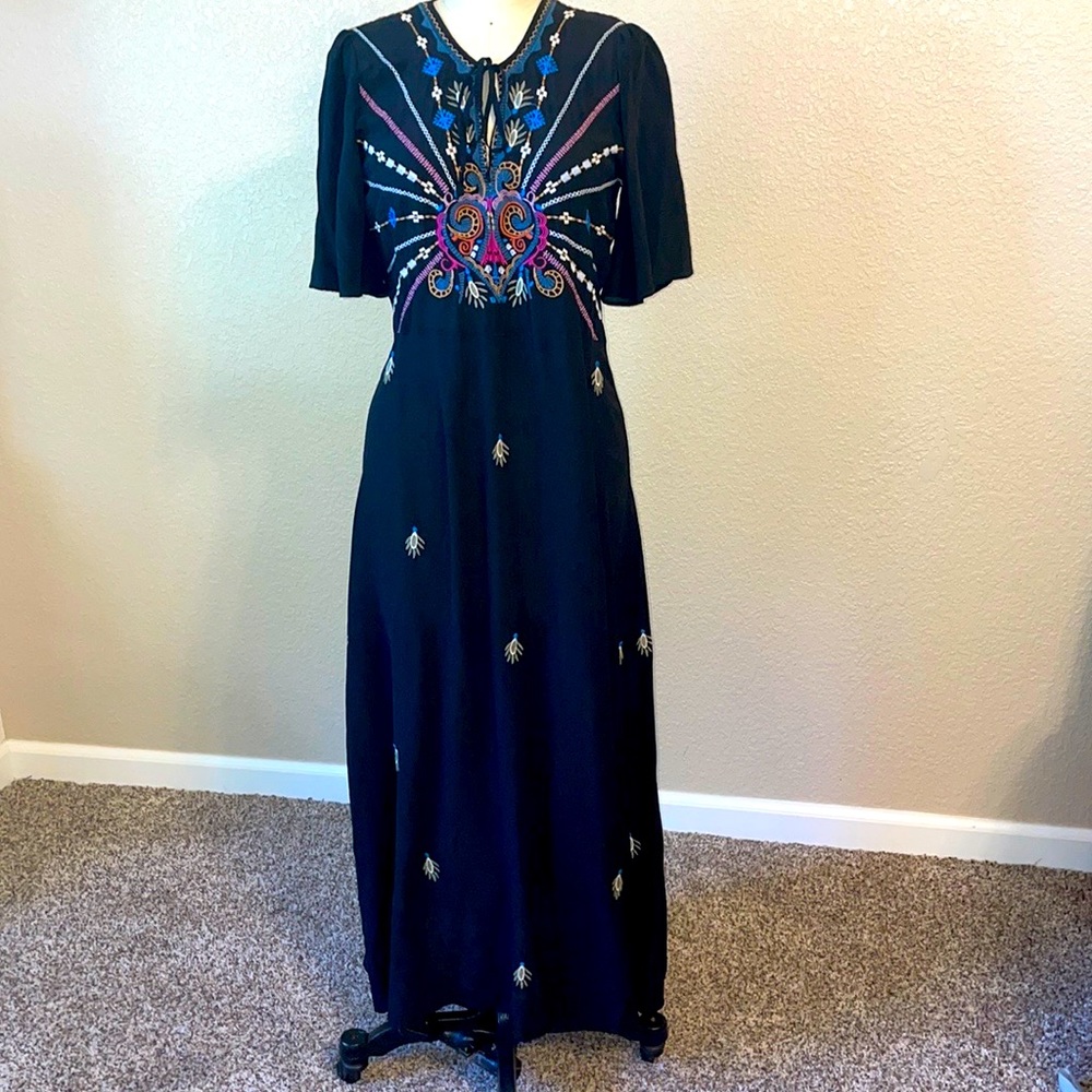Johnny Was Maxi Silk Flutter sleeve dress NWT